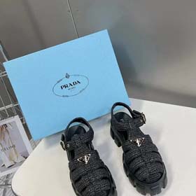 Prada's new thick-soled Roman woven European and American style height-enhancing sandals and slippers-2339