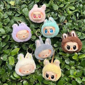 The second generation Labubu small head blind box enamel face plush pendant snap ring small head cute keychain schoolbag buckle-2393